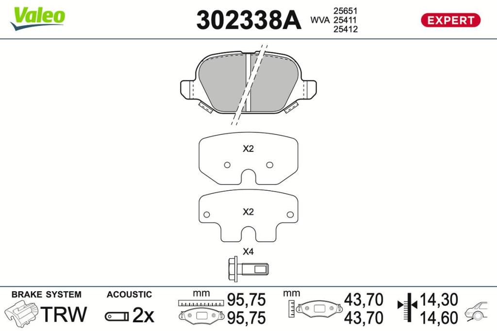 Jogo de 4 pastilhas de travão VALEO ref. 302338A